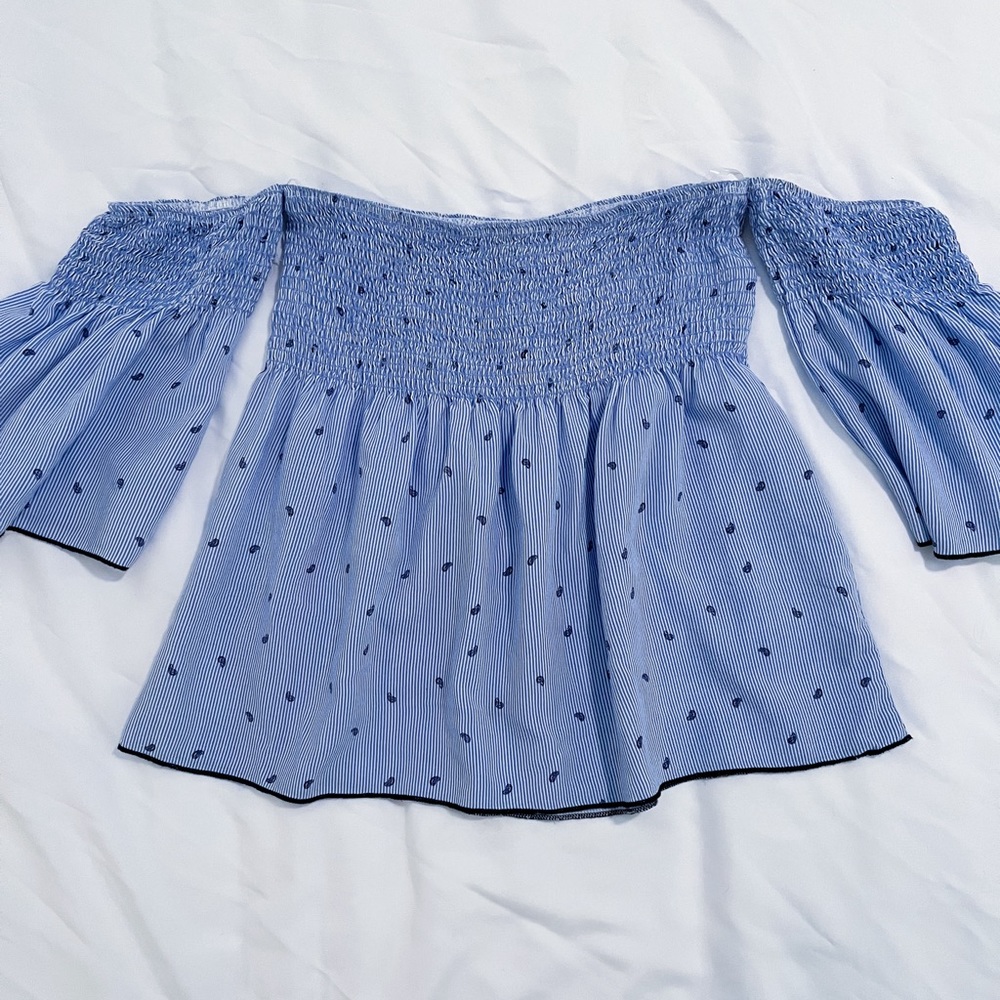 Bluebell Blue Cinched Off-the-shoulder Blouse Size Small - Picture 8 of 11